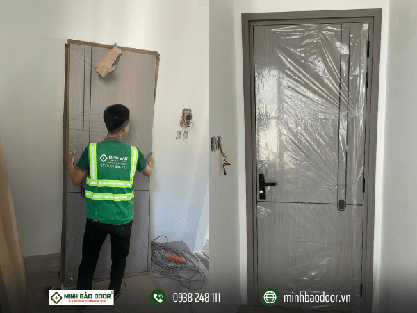 Hình ảnh trước và sau khi hoàn thiện lắp đặt cửa nhựa composite tại quận Tân Phú