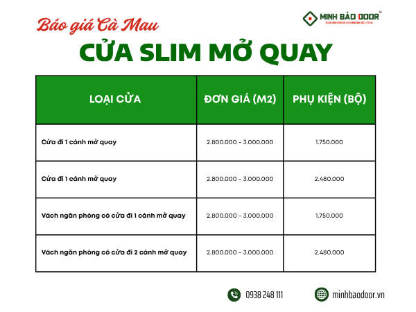 Báo giá cửa nhôm Slim Cà Mau