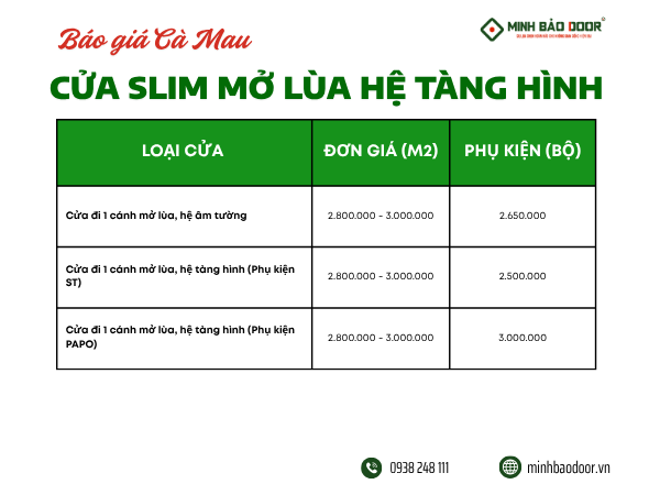 Báo giá cửa nhôm Slim Cà Mau