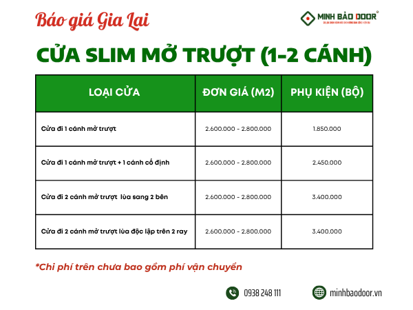 Giá cửa nhôm slim Gia Lai cập nhật mới nhất