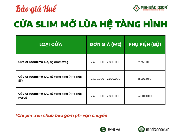 Bảng báo giá cửa nhôm slim Huế