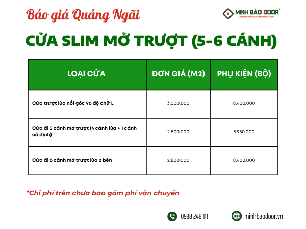 Báo giá cửa nhôm slim Quảng Ngãi