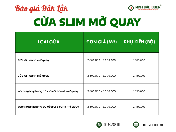 Báo giá cửa nhôm slim Đắk Lắk 