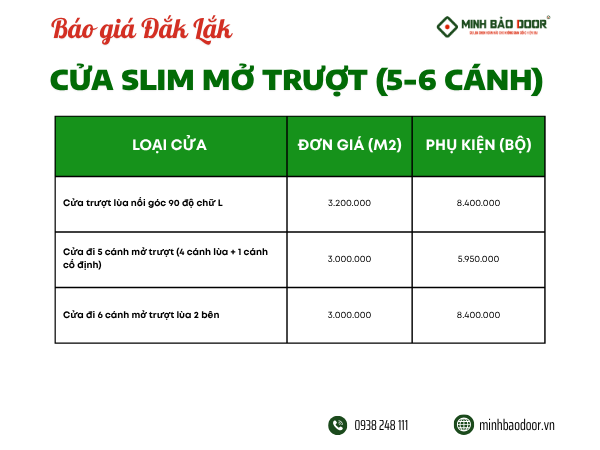 Báo giá cửa nhôm slim Đắk Lắk 