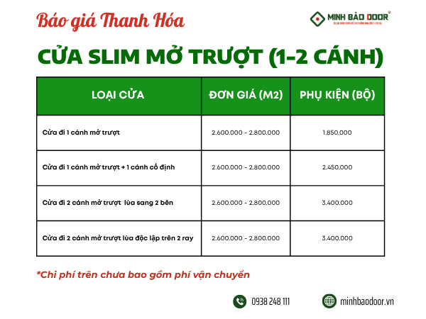 Giá Cửa Nhôm Slim Thanh Hóa