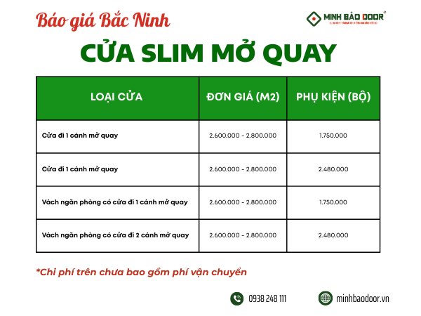 giá cửa nhôm slim Bắc Ninh mới nhất