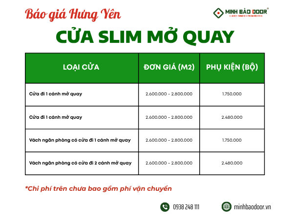 Giá cửa nhôm slim Hưng Yên mới nhất