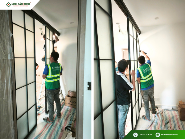 Bàn giao cửa lùa slim khung vòm tại quận 9