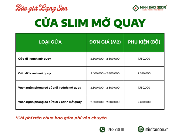 Cập nhật giá cửa nhôm slim Lạng Sơn mới nhất