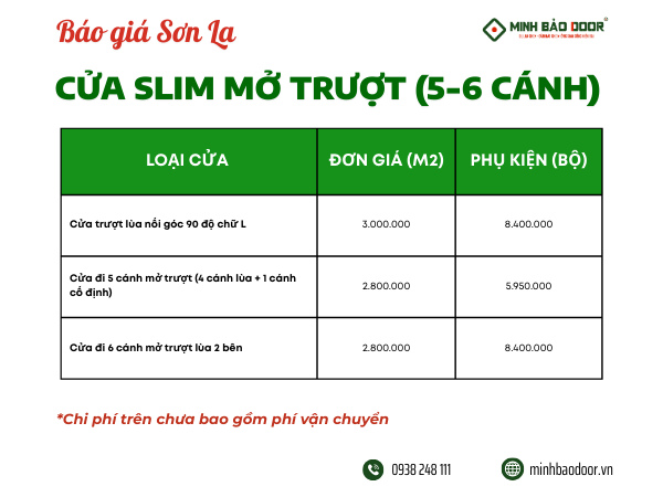Báo giá cửa nhôm slim Sơn La
