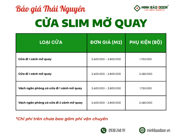 Giá cửa nhôm slim Thái Nguyên cập nhật nhanh nhất