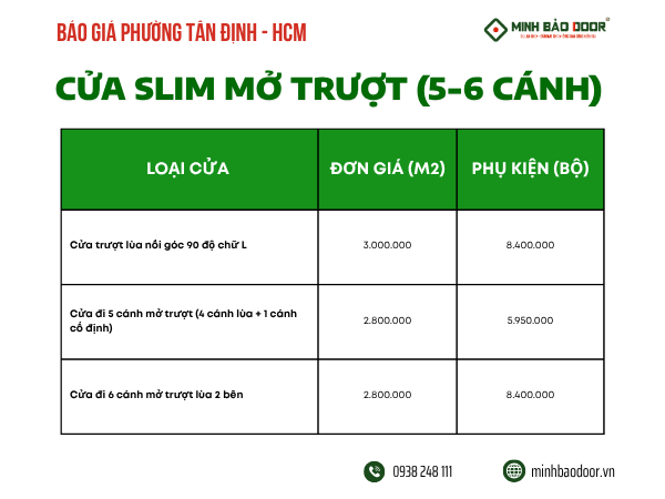 Giá cửa slim phường Tân Định HCM cập nhật nhanh nhất