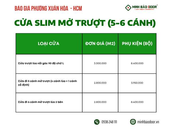 Giá cửa slim phường Xuân Hòa cập nhật mới nhất