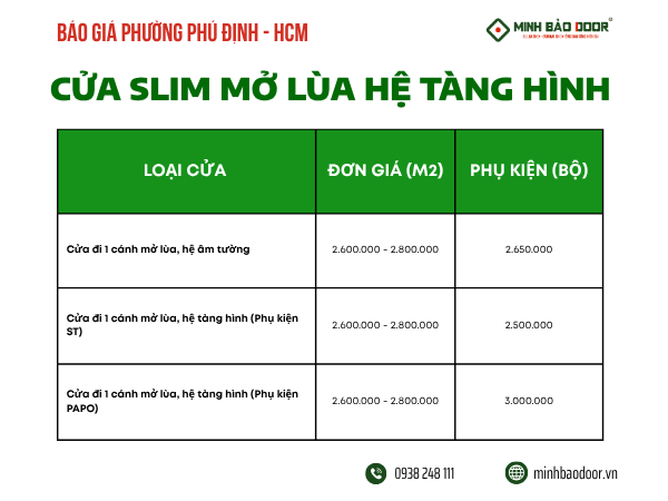 Báo giá cửa slim phường Phú Định HCM